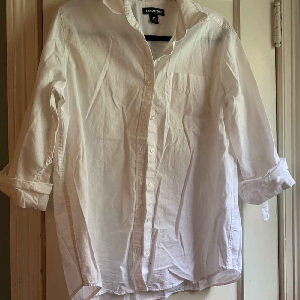 Lands end white linen button down